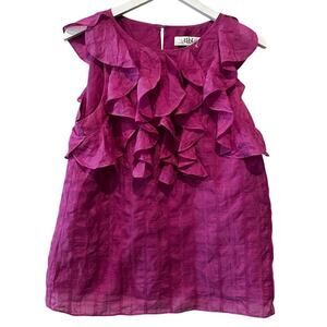 Tibi Size 8 Croquet Ruffle Silk Cotton Work Office Siren Blouse Pink Purple